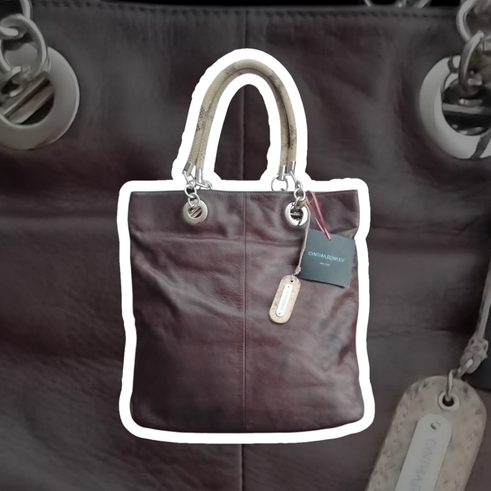 (NWT) Cynthia Rowley® Large Leather Tote Bag - Brown / Snakeskin Handles